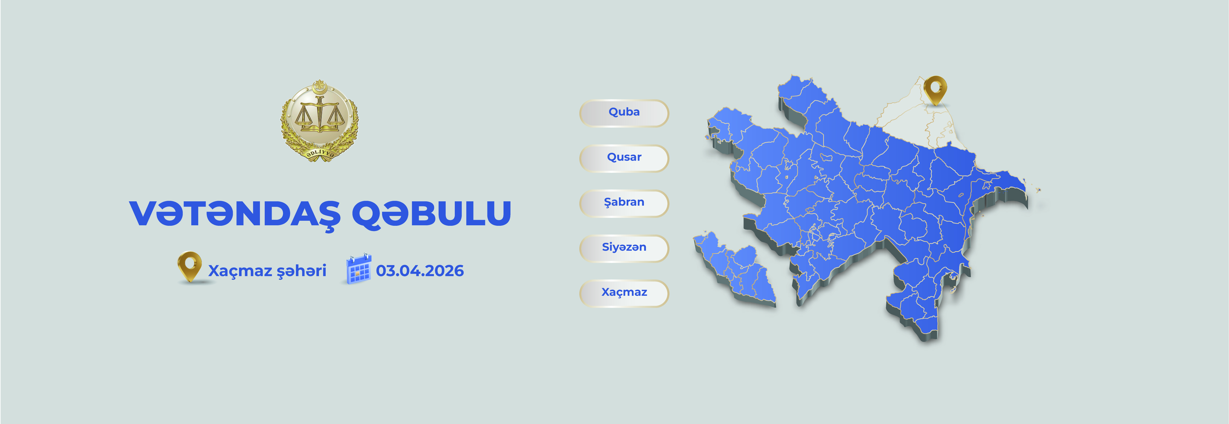 Ədliyyə naziri Xaçmaz şəhərində vətəndaşları qəbul edəcək